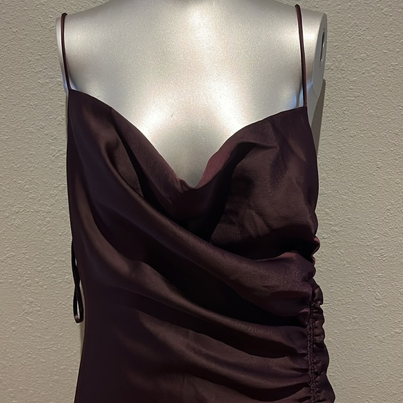 BHLDN Jennings Ruched Side Slit Satin Charmeuse Dress NEW Size 6 Dark Berry - Picture 4 of 14